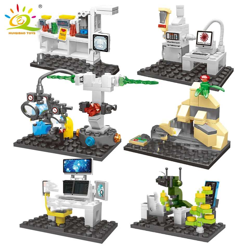 6 idées de pièces/ensemble sciences spatiales laboratoire chiffres blocs de construction ville soldat briques éducatives jouets pour enfants