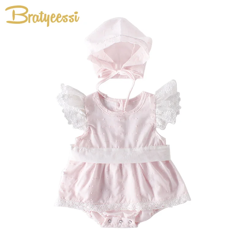 

Princess Baby Girl Romper Lace Bow Baby Girl Clothes with Hat Summer Rompers Toddler Jumpsuit Baby Onesie Birthday Costume