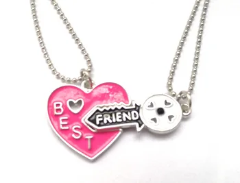 

Children Best Friend Necklace Resin Pink Lock Keys Heart Pendant BFF 2 Necklace Friendship Jewelry Gifts For Kids 10 Set