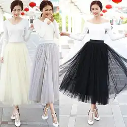 Женские Модные корейский стиль качели Макси юбка осень Высокая талия пачка длинные Тюлевая юбка
