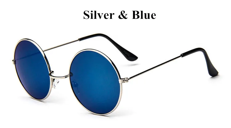 Винтажные Круглые Солнцезащитные очки для мужчин и женщин, круглые очки в стиле стимпанк, металлические брендовые дизайнерские солнцезащитные очки, UV400 Oculos de sol - Цвет линз: Silver Blue