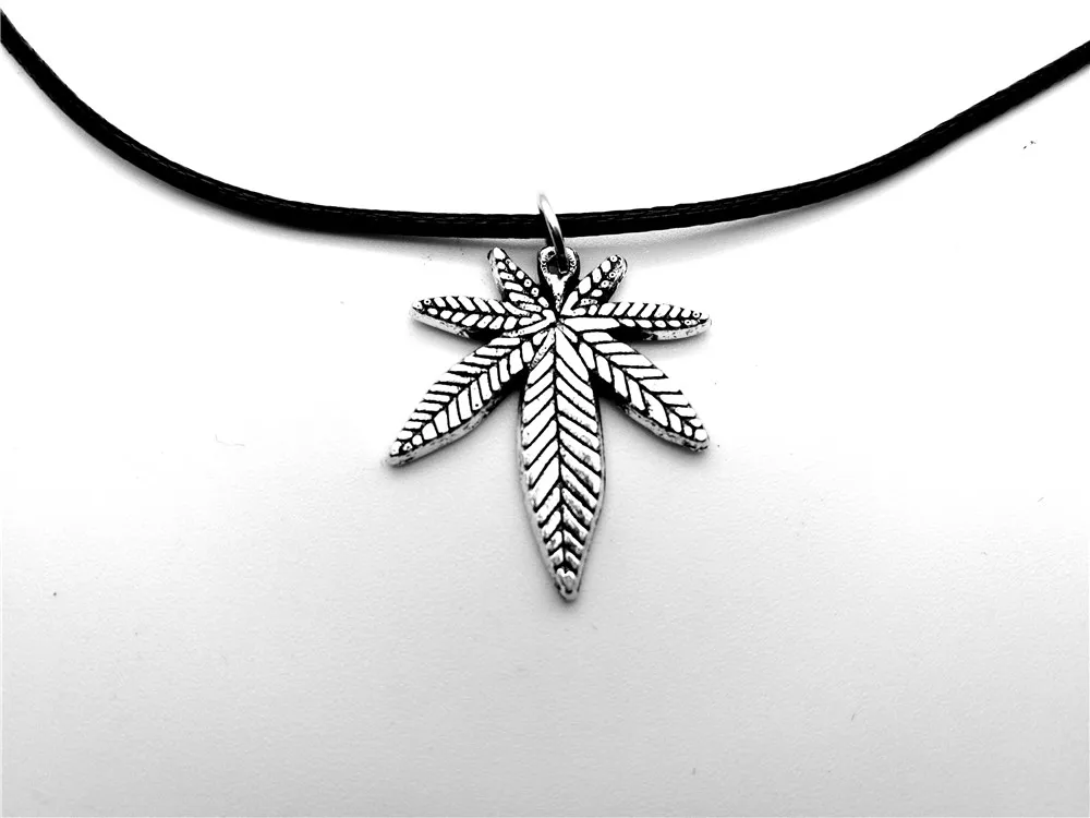European American Canada Jamaica Hemp Maple Leaf Necklace African Plants Tree Weed Foliage Leaves Leather Rope Necklaces