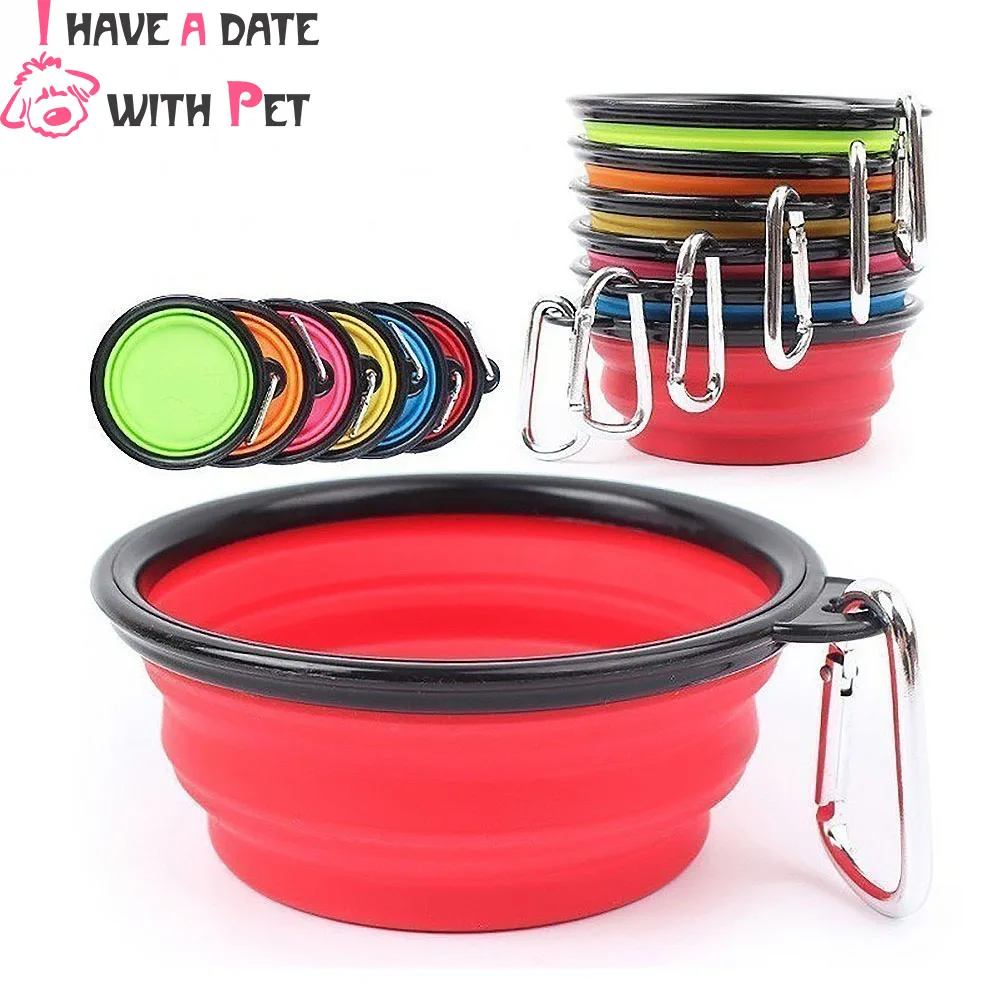 

2 PC Fold Silicone cat feeder Dog Food Bowl Portable Travel Food Container For Small Medium Dog Bowls Black border Pet Supplies