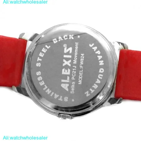 FW824G New White Dial PNP Shiny Silver Watchcase Silicone Red Band Fashion Watch