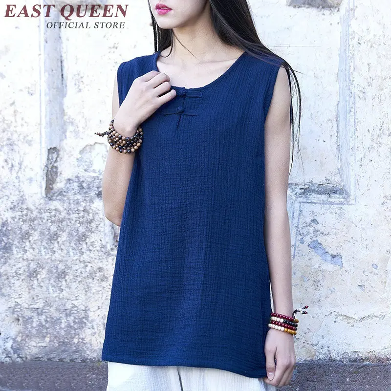 Ladies tank tops tanktop woman linen shirt women Chinese style sleeveless linen clothing elegant round neck tops AA2509 YQ