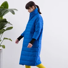 IRINAY027 Новое поступление плиссированная ткань со стоячим воротником свободное плотное теплое зимнее пальто Женская длинная куртка на утином пуху