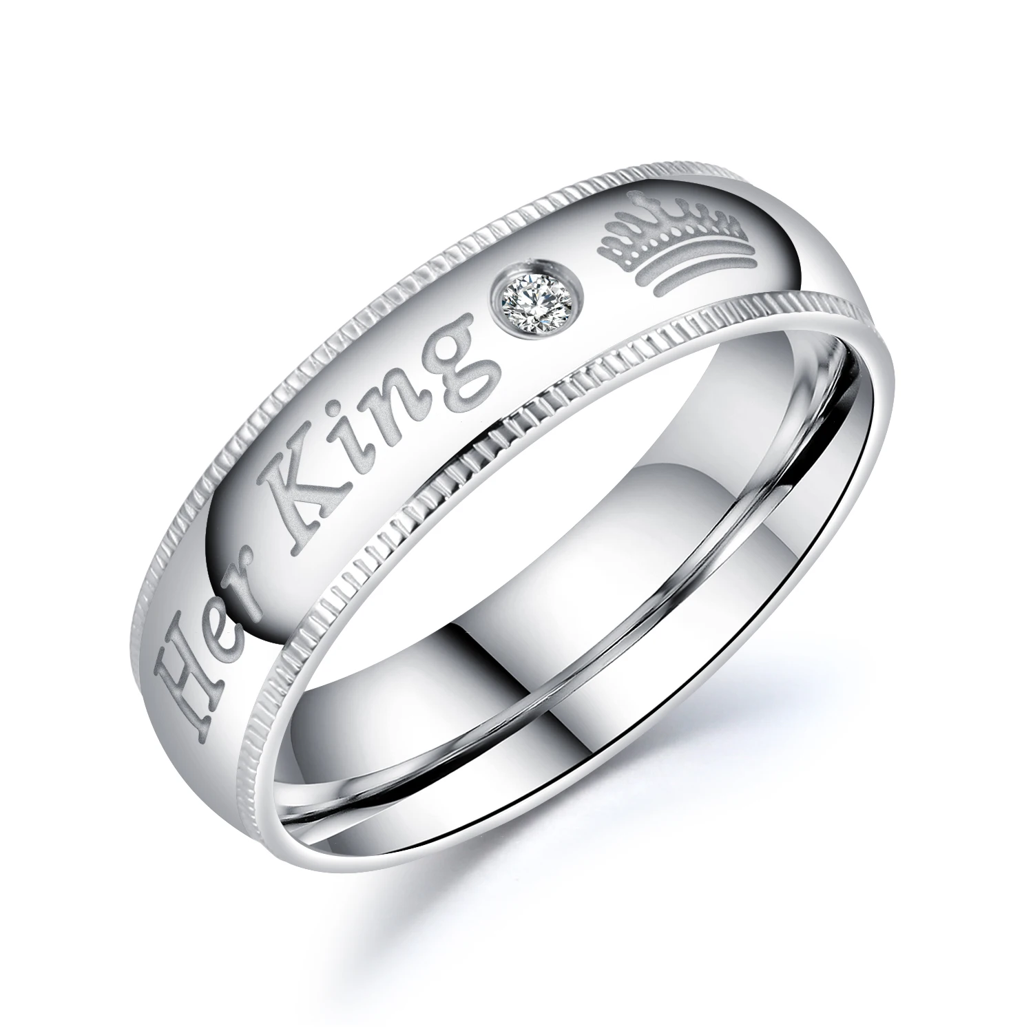 Brand Men Stainless Steel Rings For Women Zircon Wedding band Ring For Lady Letters Couple Rings Set Lovers His King Her Queen
