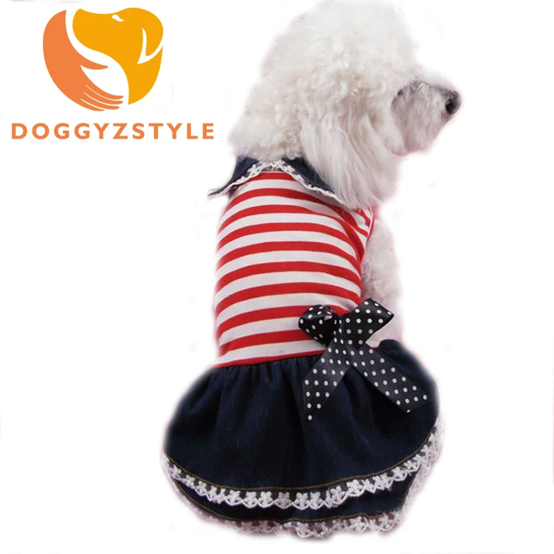 

Stripe Jean Dress Clothes Goods For Pet Dog Puppy Cat Princess Dresses Summer Small Dogs Tutu Lace Short Shirt DOGGYZSTYLE