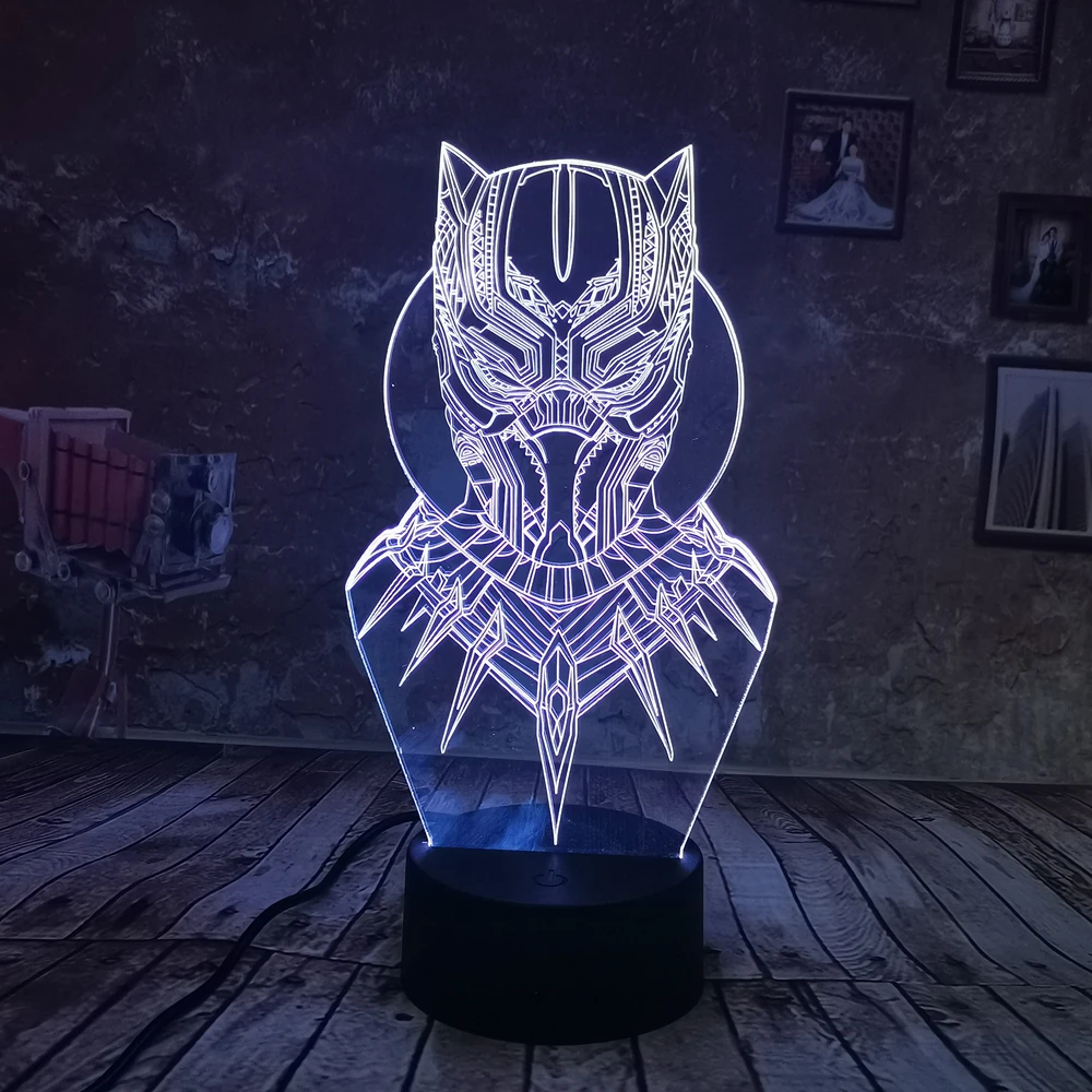 Dropship Energy Saving 3D Night Light Black Panther 7 Color Gradient Featured Creative LED USB Table Lamp Holiday Gift | Лампы и