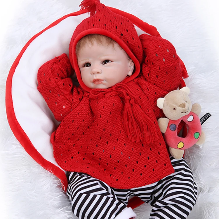 

Bebe gift reborn dolls 22" baby-reborn silicone dolls with red clothes girls toys gift bonecas reborn