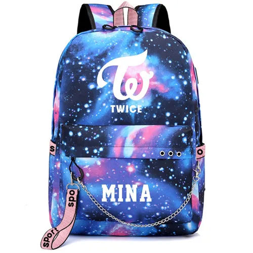 Twice Ji Hyo Tzuyu Mina корейский рюкзак школьные сумки Galaxy Thunder Mochila сумки рюкзак с цепочкой для ноутбука USB порт - Цвет: Style 17