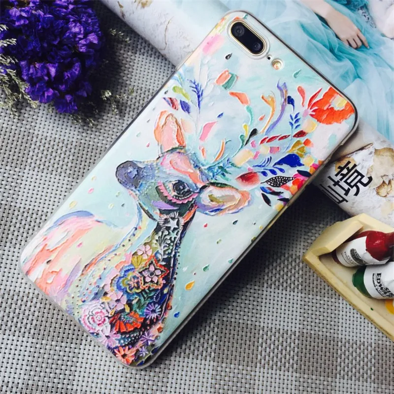 Рельефный чехол для телефона с рисунком iphone 6 s Puls 7 8 Plus 5 5S X цветной модный 3D олень