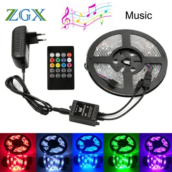 

SMD 5050 RGB Music synch LED Strip light 5M 10M 15M Waterproof Decor Flexible Tape diode ribbon IR Controller DC 12V adapter set
