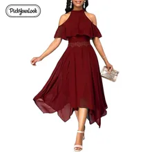 Halter Summer Dress Women Large Size Summer Wedding Party Short Sleeve Lady Maxi Dress High Waist Ruffle A-Line Plus Size Dress Halter Summer Dress Women Large Size Summer Wedding Party Short Sleeve Lady Maxi Dress High Waist Ruffle A-Line Plus Size Dress