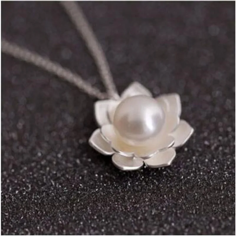 New Fashion 925 Sterling Silver Jewelry Female National White Lotus Shell Beads Pearl Flowers Pendant Necklaces c - Image 2