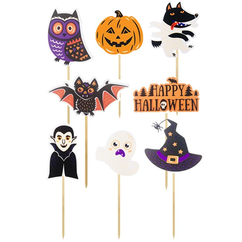 

5Pcs/Pack Ghost Witch Cat Halloween Cake Toppers Cupcake Card Creative Dessert Cake Flag Halloween Party Decoration Supplies