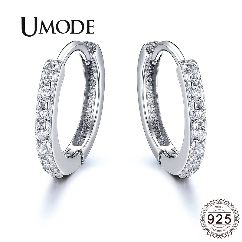 

UMODE 2019 New 925 Sterling Silver Clear&Black CZ Crystal Hoop Earring for Women Zircon White Gold Earring Hoops Jewelry ALE0385