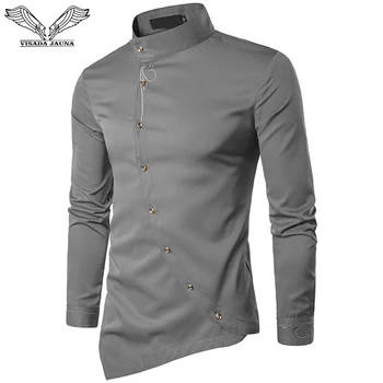 

Visada Jauna 2018 New Men'S Fashion Cotton Long Sleeved Shirt Solid Color Slim Fit Shirts Men Casual Irregular Man Dress N8931