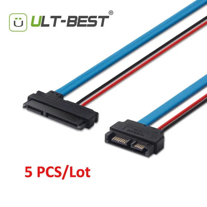 Ultbest 5pcs Sata Cable Serial Ata 22pin 7+15 Female To Slimline Sata