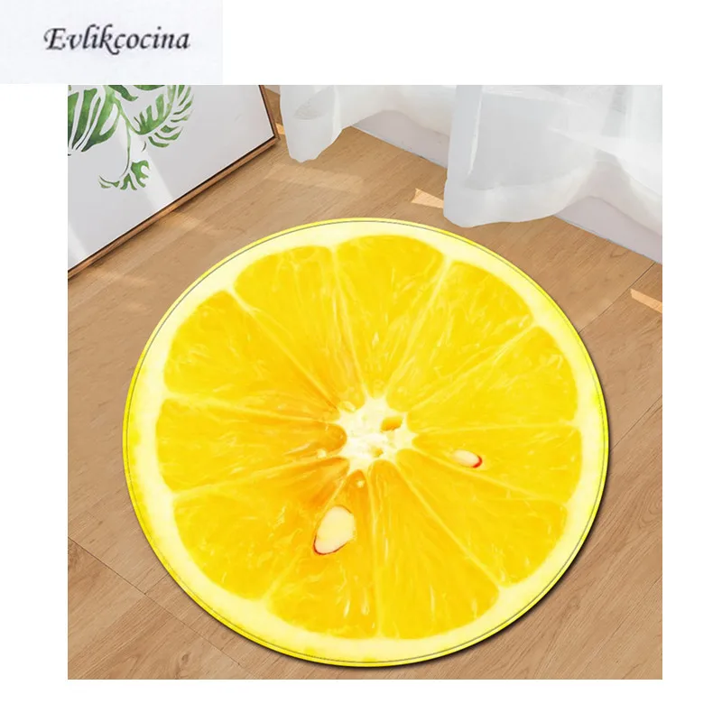 Free Shipping Yellow Lemon Round Non Slip Absorbent Fruit Bath Mat Area