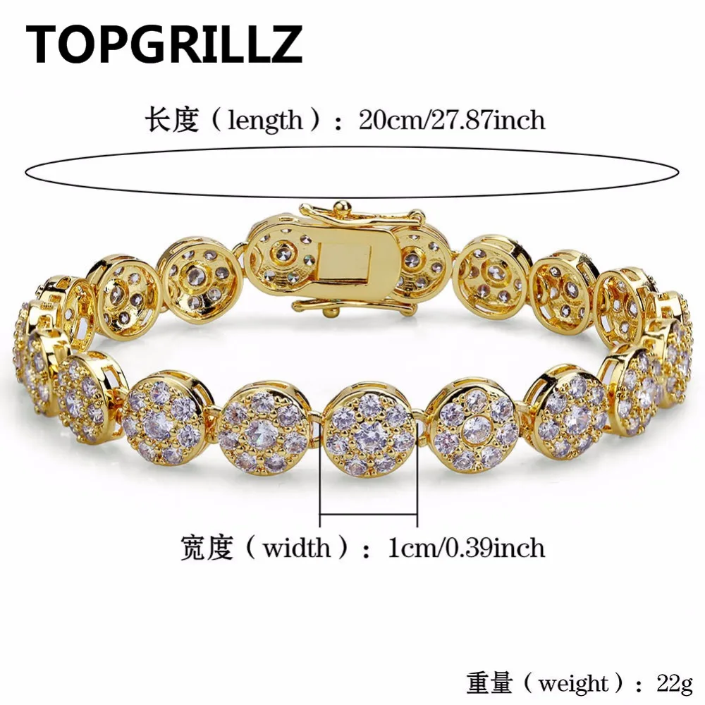 TOPGRILLZ позолоченный/серебряный цвет покрытый Iced Out Bling ювелирный браслет Круглый микро Pave CZ камень 10 мм браслеты для мужчин и женщин