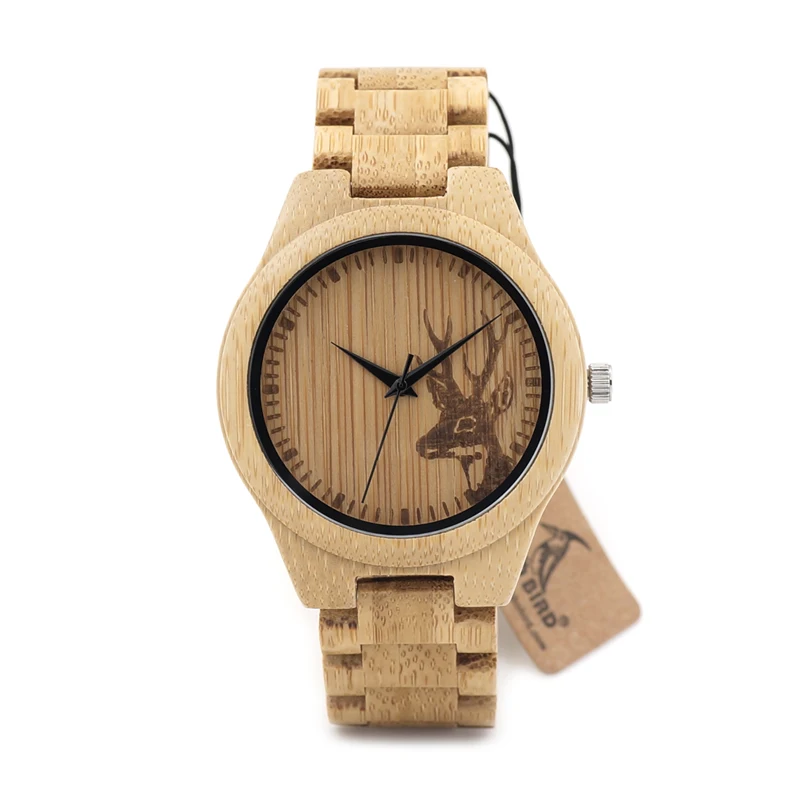 BOBO BIRD D28 Full Bamboo Wooden Watch for Men Deer Designer Brand Quartz Wrist Watches in Gift Box