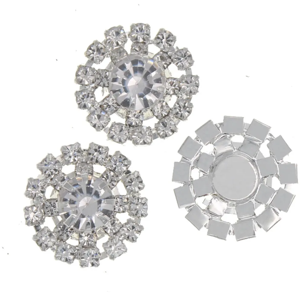 18mm Round Rhinestones Buttons Flatback Shank Button DIY Embellishment Hair Bow Interspersed Gem Decorative for Wedding Clothing