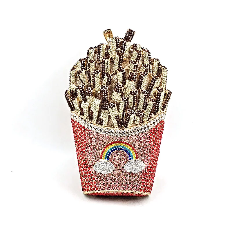 Bridal wedding party purses women evening party special bag diamonds French fry fries rainbow clutches crystal purses shoulder bags women evening bag
