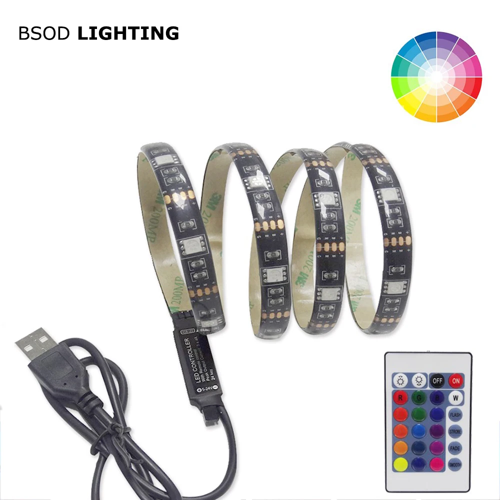 

USB 5V TV Backlight Strip BSOD Led Line DIY 5050 SMD RGB Black PCB Ribbon Adhesive Tape USB IR Controller No Waterproof 0.5M/1M