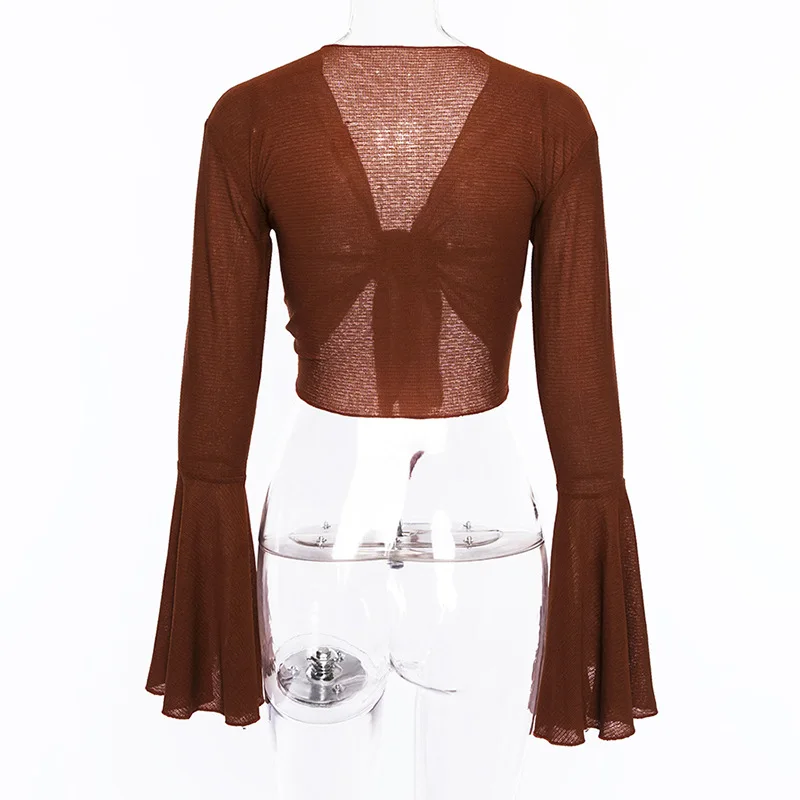 Cryptographic Fashion V neck brown blouse shirt bow sexy crop top short blusas 2018 autumn cropped top women blouses clothes Cryptographic Fashion V neck brown blouse shirt bow sexy crop top short blusas 2018 autumn cropped top women blouses clothes