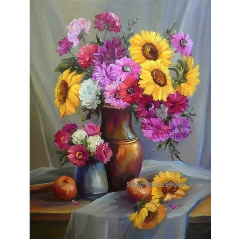

DIY Frame Flower And Fruits Acrylic DIY Painting By Numbers Wall Art Pictures For Wedding Decoration Drop Shipping RA3509