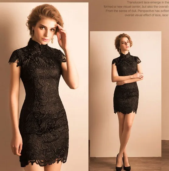 chinese shanghai white lace short cheongsam qipao chi pao dresses elegant plus size hot new (3)