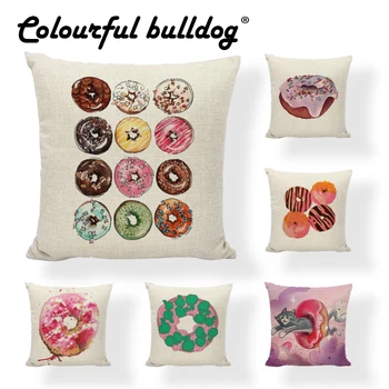 

Luxury Delicious Food Cushion Covers Cartoon Graffiti Printed Home Decor Dining Chair Bakery Donuts Throw Pillows Case 45x45cm