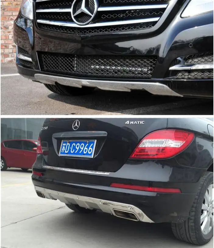 

ABS CHROME Front + Rear Bumper Diffuser Protector Guard Skid Plate For Benz W251 R300 R320 R350 R400 2010-2018 BY EMS