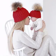 Для женщин Одежда для мамы и ребенка; Детские теплые зимние; вязанные; шерстяные шапочка мех помпонам вязаные головные уборы Skullies Шапки Кепки новое поступление