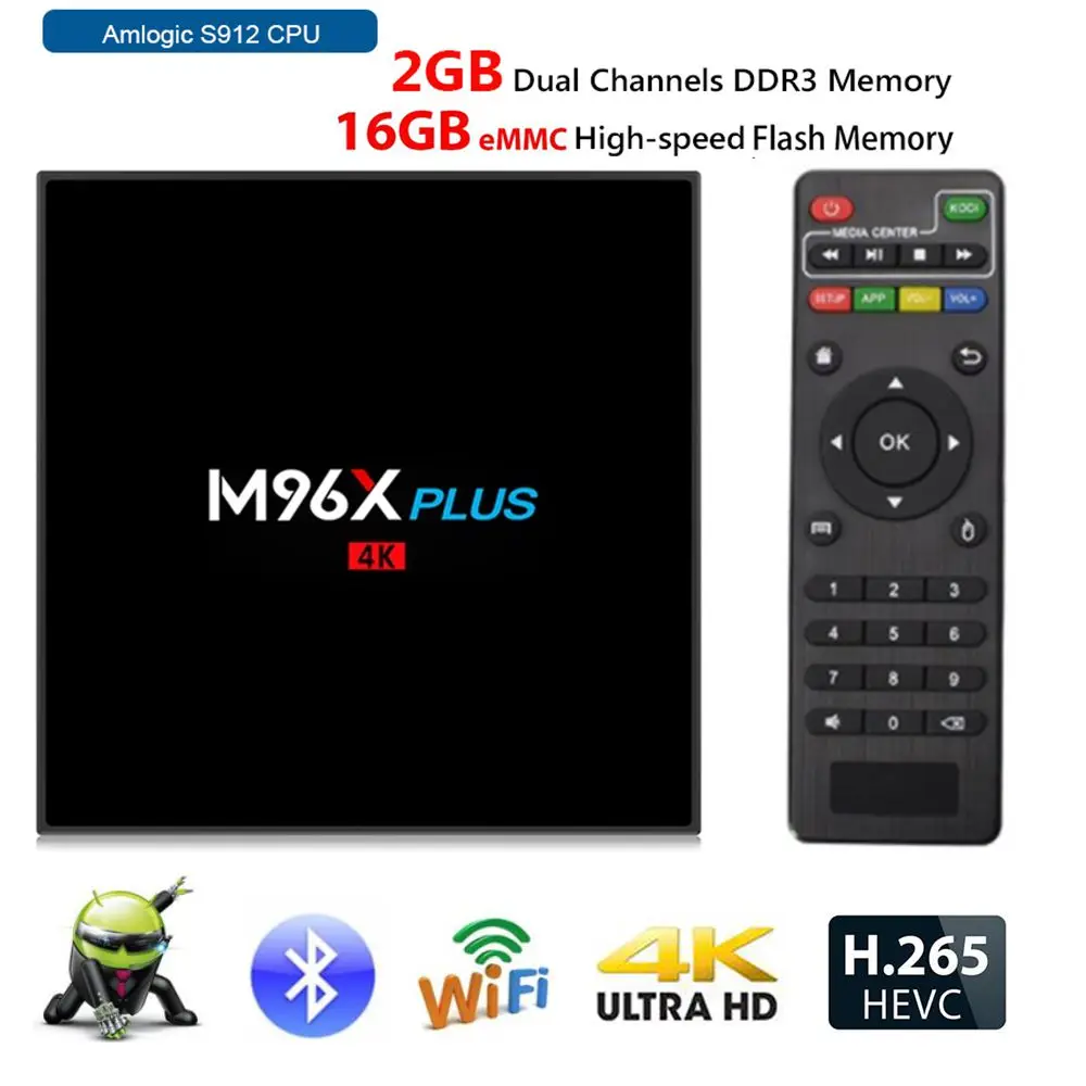 M96X плюс Смарт ТВ BOX Andriod 7 1 2 Гб DDR3 Оперативная память 16 Встроенная Amlogic S912 Octa Core 4G + 5G