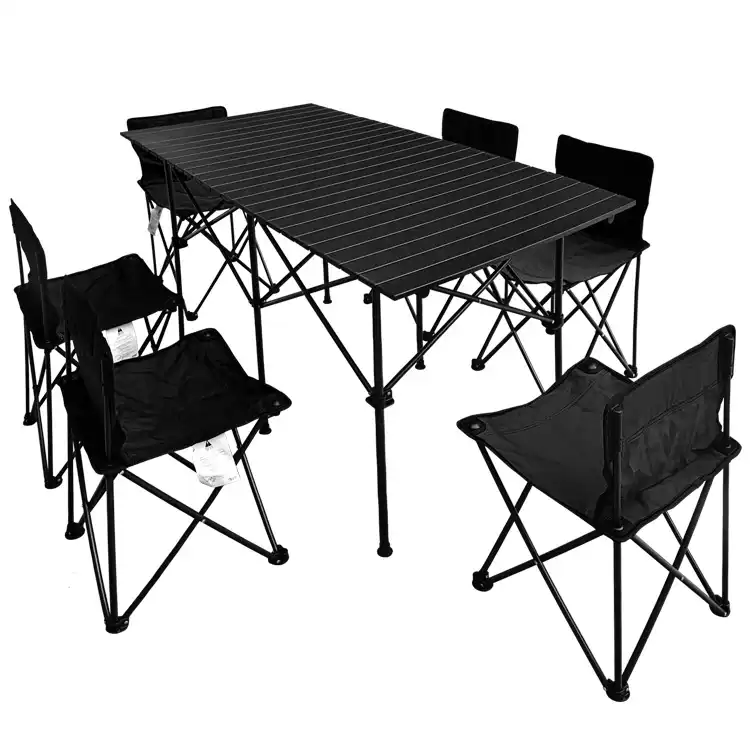 Outdoor Folding Table And Chair Set Portable Aluminum Camping Barbecue 7 Piece Set Self Driving Picnic Table And Chair Combinati Outdoor Tables Aliexpress