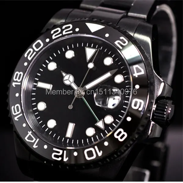 parnis luminous PVD GMT vintage sapphire automatic movement mens watch P09 parnis luminous PVD GMT vintage sapphire automatic movement mens watch P09