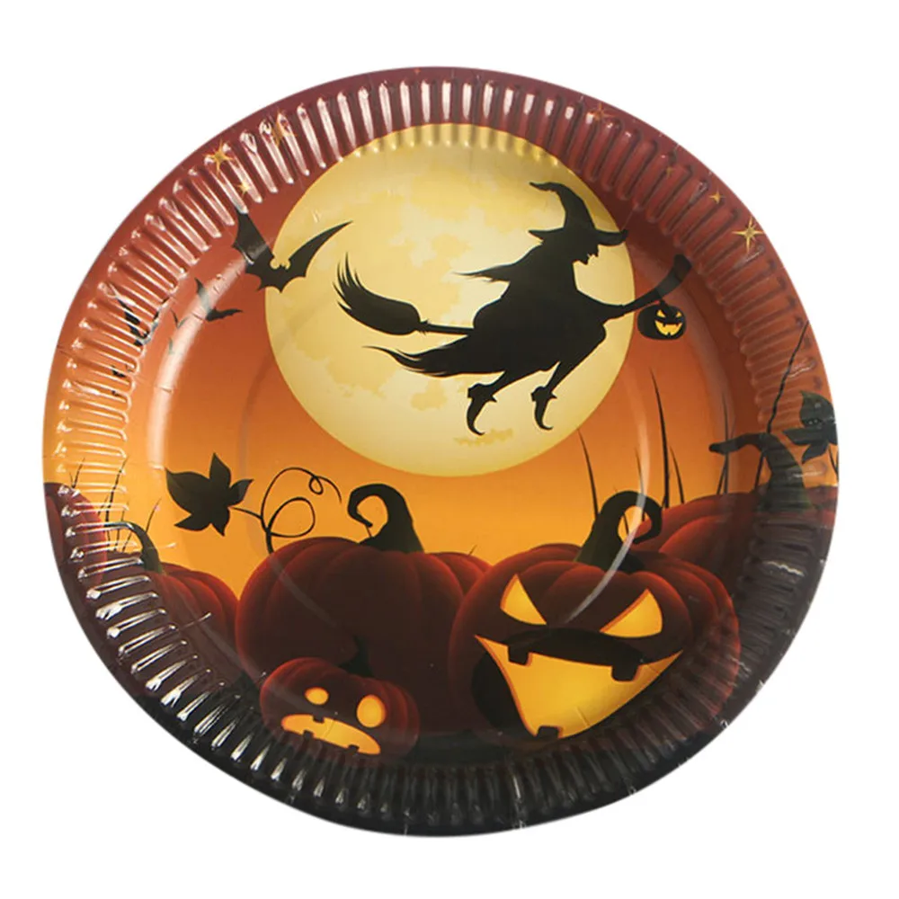 Одноразовые бумажные тарелки для Хэллоуина, 10 шт., аксессуары для празднования Хеллоуина, одноразовая посуда для вечеринки 2O0907