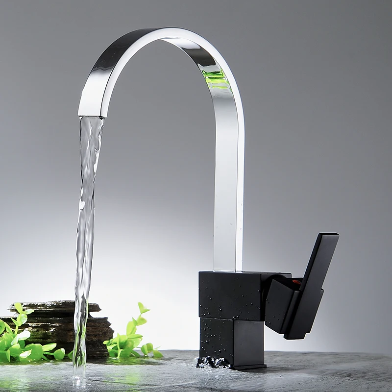 Kitchen Faucets Waterfall Taps Chrome Black Basin Tap Silver Single