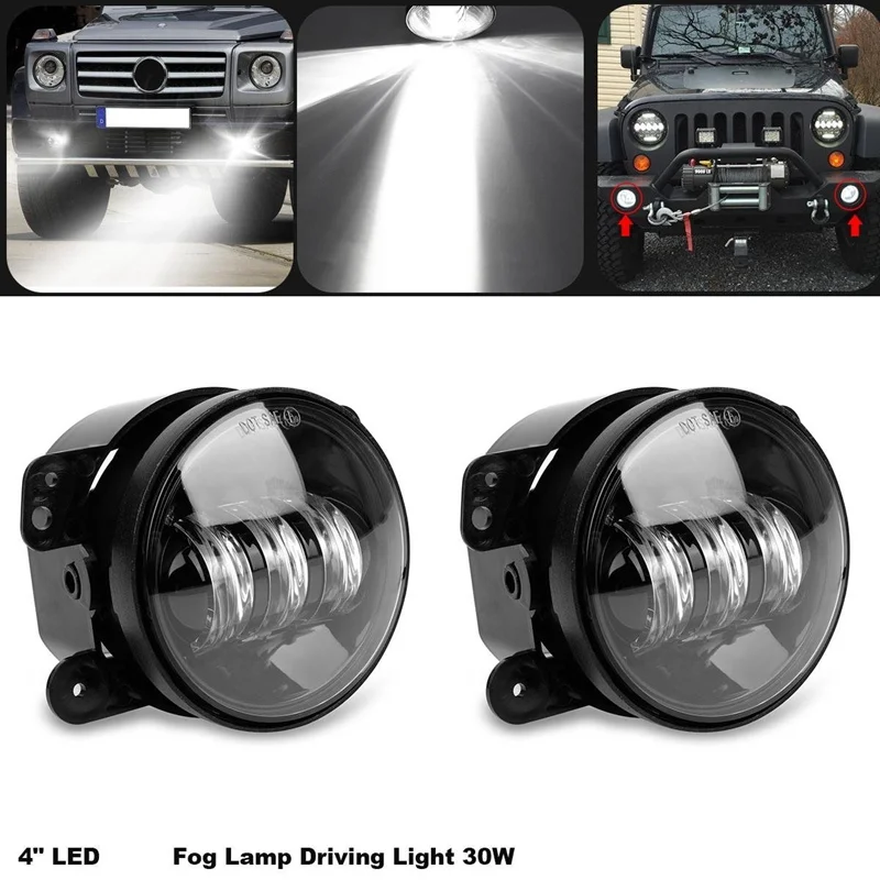 4 Inch Round LED Fog Lights for Jeep Wrangler Rubicon JK TJ Chrome Housing