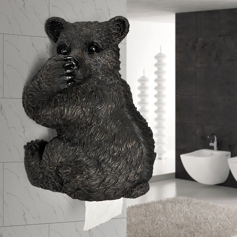 Modern Resin Bear Paper Holder Crafts Toilet Decoration Bathroom Waterproof Wall Hanging Ornaments Art | Дом и сад