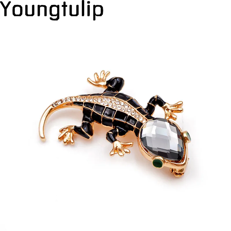 

Young Tulip Cute Gecko Brooches For Women Sparkling Gold Crystals Rhinestone Animal Pins Trendy Jewelry Accessory Fending Luxury