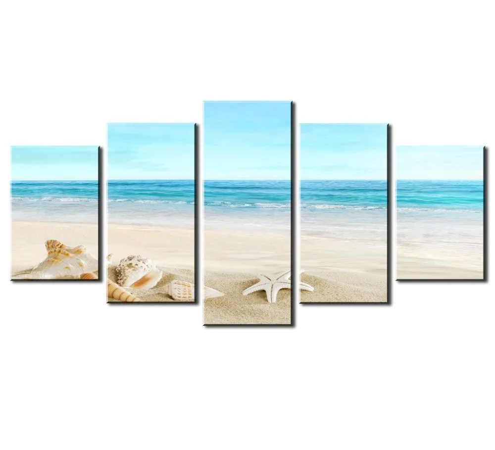 

HD Print 5 pcs Canvas Painting Art Landscape Starfish on Beach Canvas Art Home Decoration Picture for Living Room