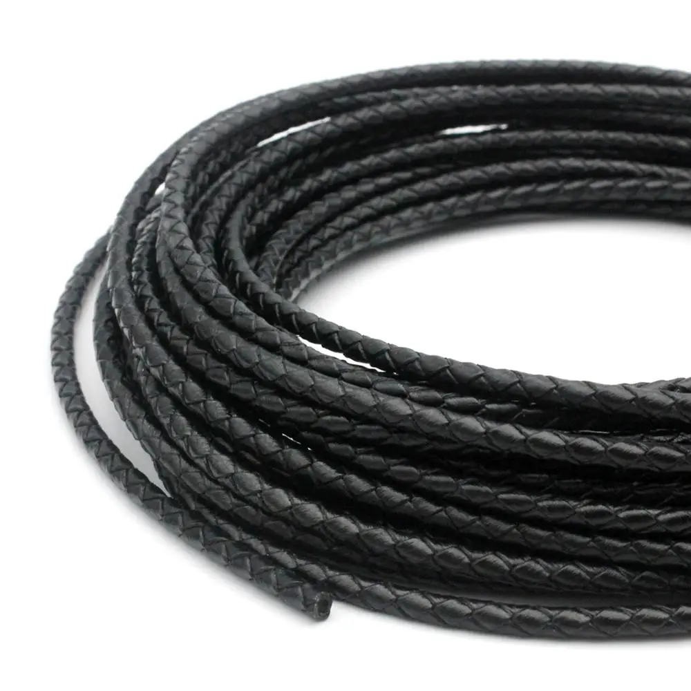1 ярд 4 мм Круглый Черный Плетеный Боло Кожаный ремешок, скрепленный настоящий шнур для браслета ювелирный ремень для сумки рабочие для Боло Галстуки