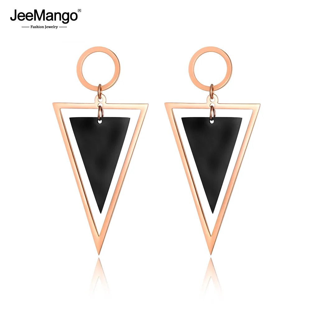 

JeeMango Punk OL Style Stainless Steel Female Black Hollow Triangle Stud Earrings For Women Geometric Earrings Oorbellen JE18112