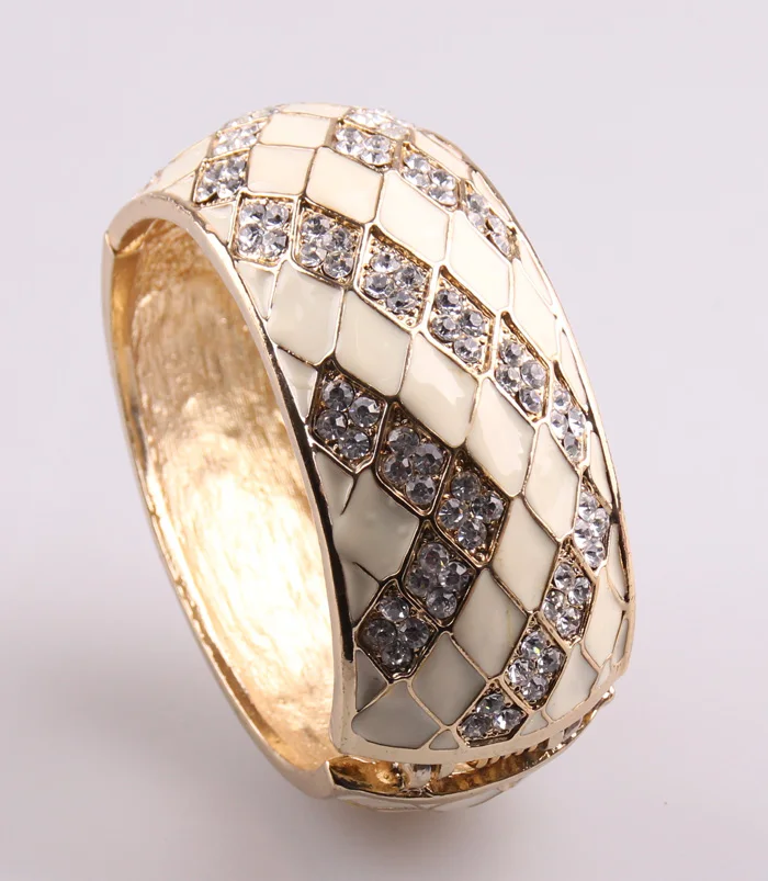 

Free Shippng New Arrival fuchsia & gold V Enamel And rhinestone Crystal Pattern Hinged Alloy open Bangle