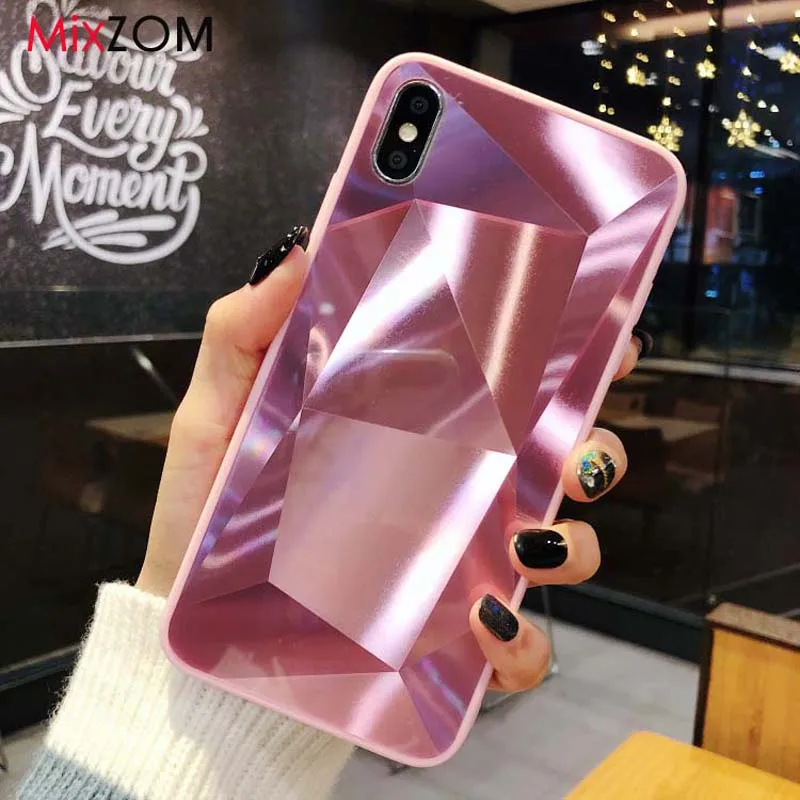 

For Samsung Galaxy A10 A20 A30 A40 A50 A70 Phone Case 3D Diamond Texture Mirror Glossy Back Cover For Samsung M10 M20 M30