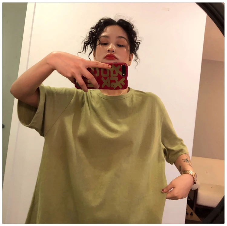 oversized Tee Shirt 7 Solid Color Basic T-shirts Women Casual Harajuku Summer long white black Tops Korean Hipster White T Shirt friends t shirt
