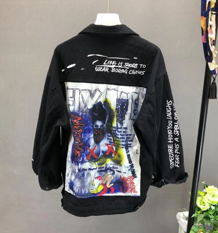 VUW Brand Women's Denim Jacket Fashion Graffiti Patch Designs Loose Jean Coat Female Casual Jaqueta Feminina Ladies Outerwear